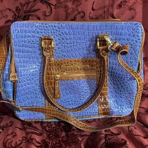 Chic Blue and Brown Crocodile Pattern Laptop Travel Bag Samantha Brown
